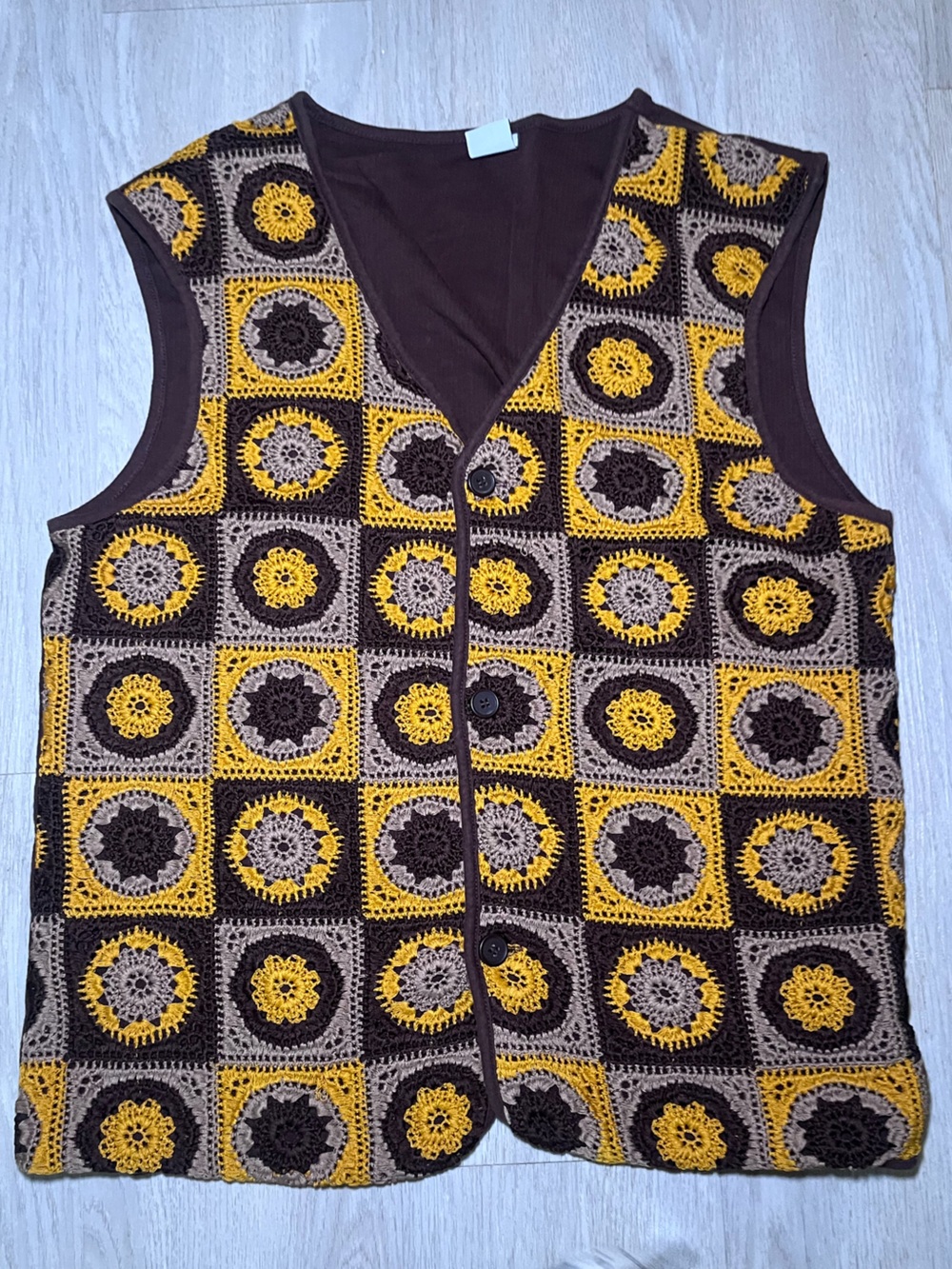 Zara Retro 70s Crochet Square Button Down Vest Large